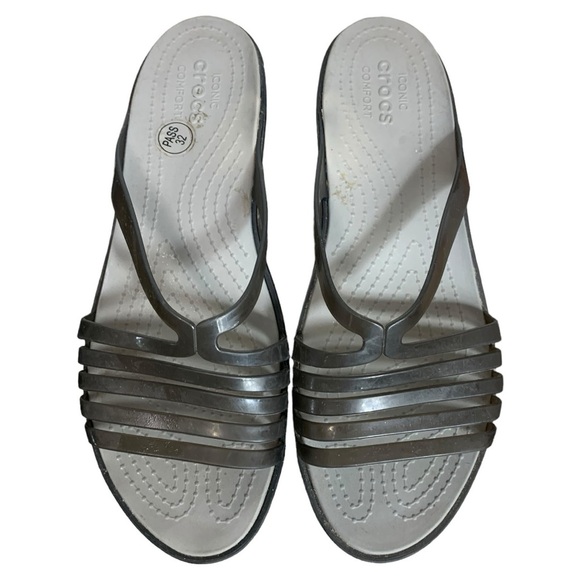 Crocs Iconic Comfort Isabella mini-wedge Black /  Smoke slide sandals size 10 - Picture 1 of 10